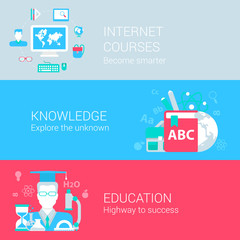 Online education courses infographics concept flat icons set