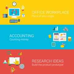 Office workplaces infographics concept flat icons set of process
