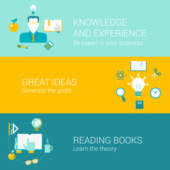 Knowledge experience education concept flat icons set