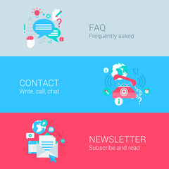 Online support infographics concept flat icons set FAQ contact