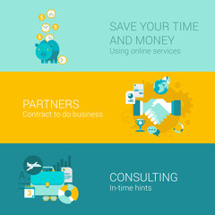 Business money finance infographics concept flat icons set piggy