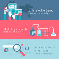 Online marketing advertisement infographics flat icons set