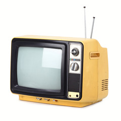Vintage style old television isolated on white background.