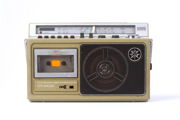 retro ghetto blaster isolated on white background.