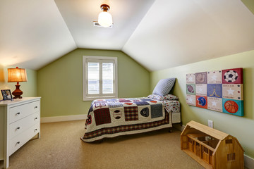 Simple bedroom interior with vaulted ceiling