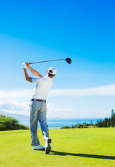 Man Playing Golf, Hitting Ball from the Tee - 70874485