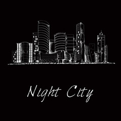 Night city skyline sketch