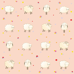 Fototapeta premium pink wallpaper with baby lambs