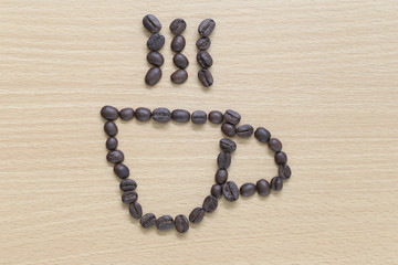 coffee beans Placed in coffee cup shape.