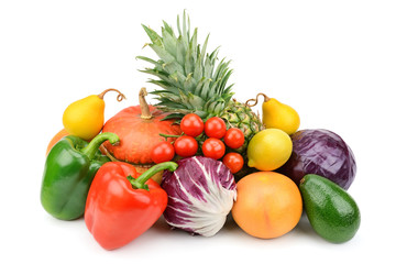 Naklejka na ściany i meble fruits and vegetables isolated on white background