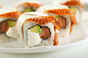 Salmon and Smoked Eel Maki Sushi