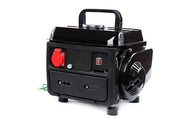 Portable fuel electric generator on white background.