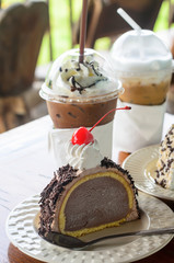 Ice cream cake and ice coffee