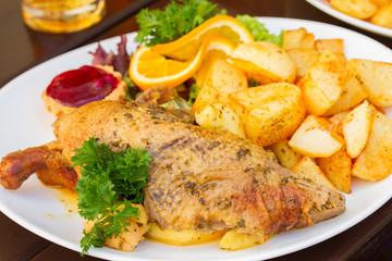 polish national dish - duck with apples and potato