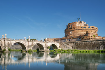 Saint Angel Castle and  River Tiber in Rome, Italy..