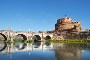 Fototapeta na wymiar Saint Angel Castle and River Tiber in Rome, Italy..