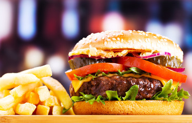 hamburger with fries