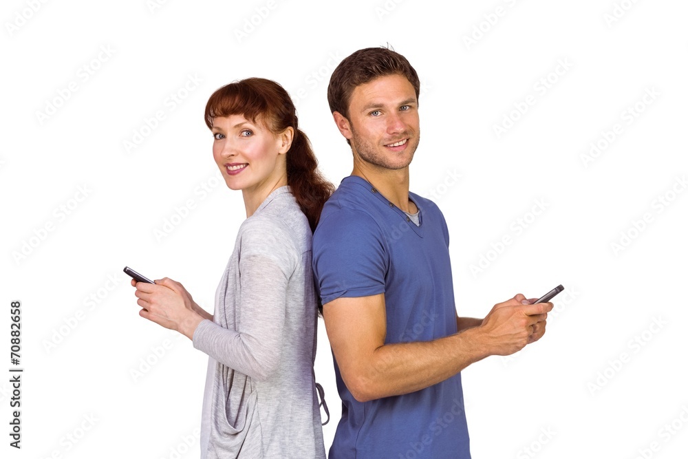 Poster Couple both sending text messages
