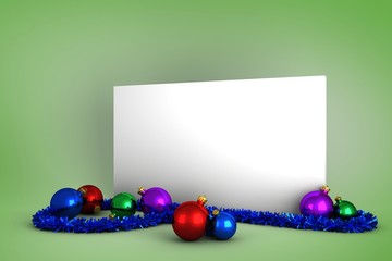 Composite image of poster with colourful christmas decorations