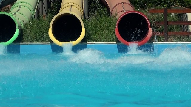 Riding on the water slides at  waterpark.