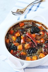 Fresh homemade goulash with pumpkin,prunes and spices