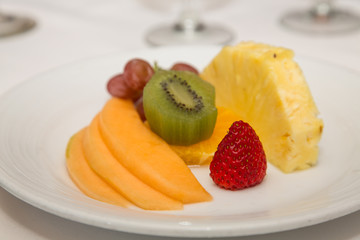 Sliced Melon Strawberry Kiwi and Pineapple