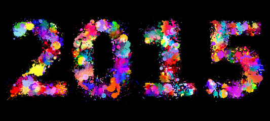 Happy new year 2015 illustration, color splash background.