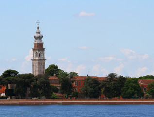 Fototapeta premium Bell tower of Saint Lazzaro degli Armeni in the venetian lagoon