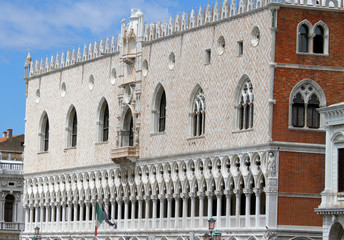 Fototapeta na wymiar Part of Ducal Palace in front of Riva degli Schiavoni in Venice