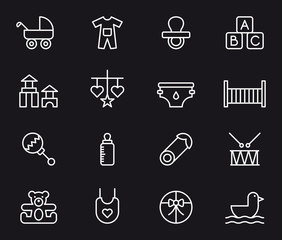 Outlined BABY icons in a black background