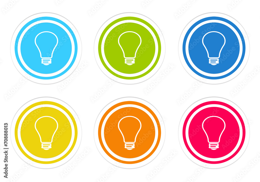 Poster set of rounded colorful icons with bulb symbol