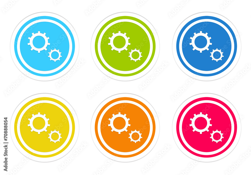 Poster set of rounded colorful icons with gears symbol