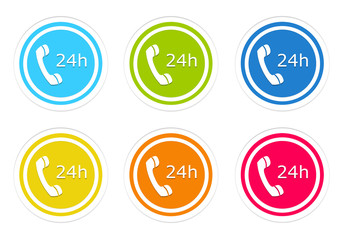 Set of rounded colorful icons to symbolize attention 24 hours