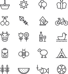 Outlined Picnic & Outdoor activities icon set