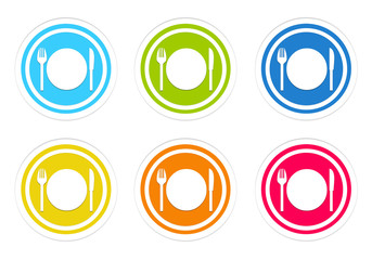 Set of rounded colorful icons with restaurant symbol