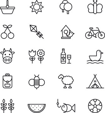 Outlined Picnic & Outdoor activities icon set