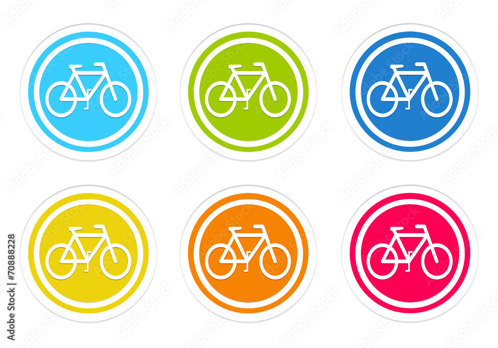 Poster set of rounded colorful icons with bicycle symbol