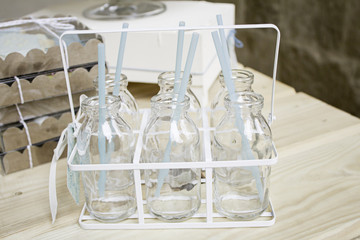 Glass milk bottles