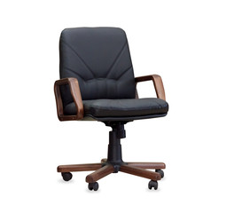 The office chair from black leather. Isolated
