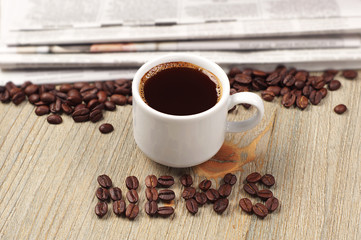 Coffee, newspaper and the word news