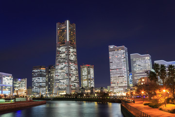 Fototapeta na wymiar Skyscraper at Minatomirai, Yokohama in the twilight