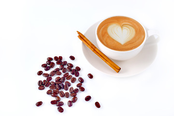 Cup of Coffee and coffee beans isolated on white