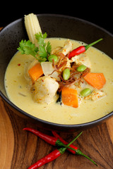 Traditional thai yellow curry with chicken