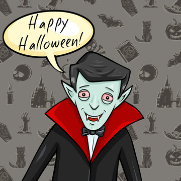 Vector Halloween Postcard. Vampire with Bubble 