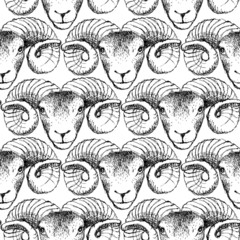 Sketch New Year ram in vintage style