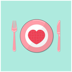 Puzzle heart on disk with fork and spoon. valentine 's day symbo