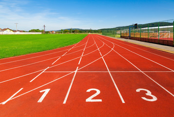 Sports field with synthetic turf and different markings