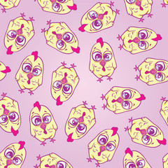 Seamless texture with funny cartoon chicken.