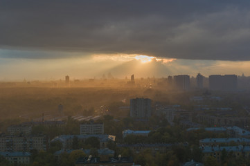 Dramatic sky over a city.