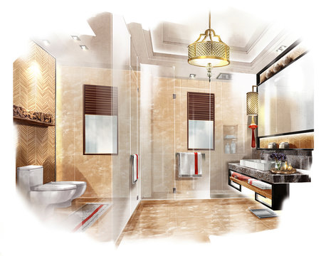 sketch design bathroom,interior design,hotel